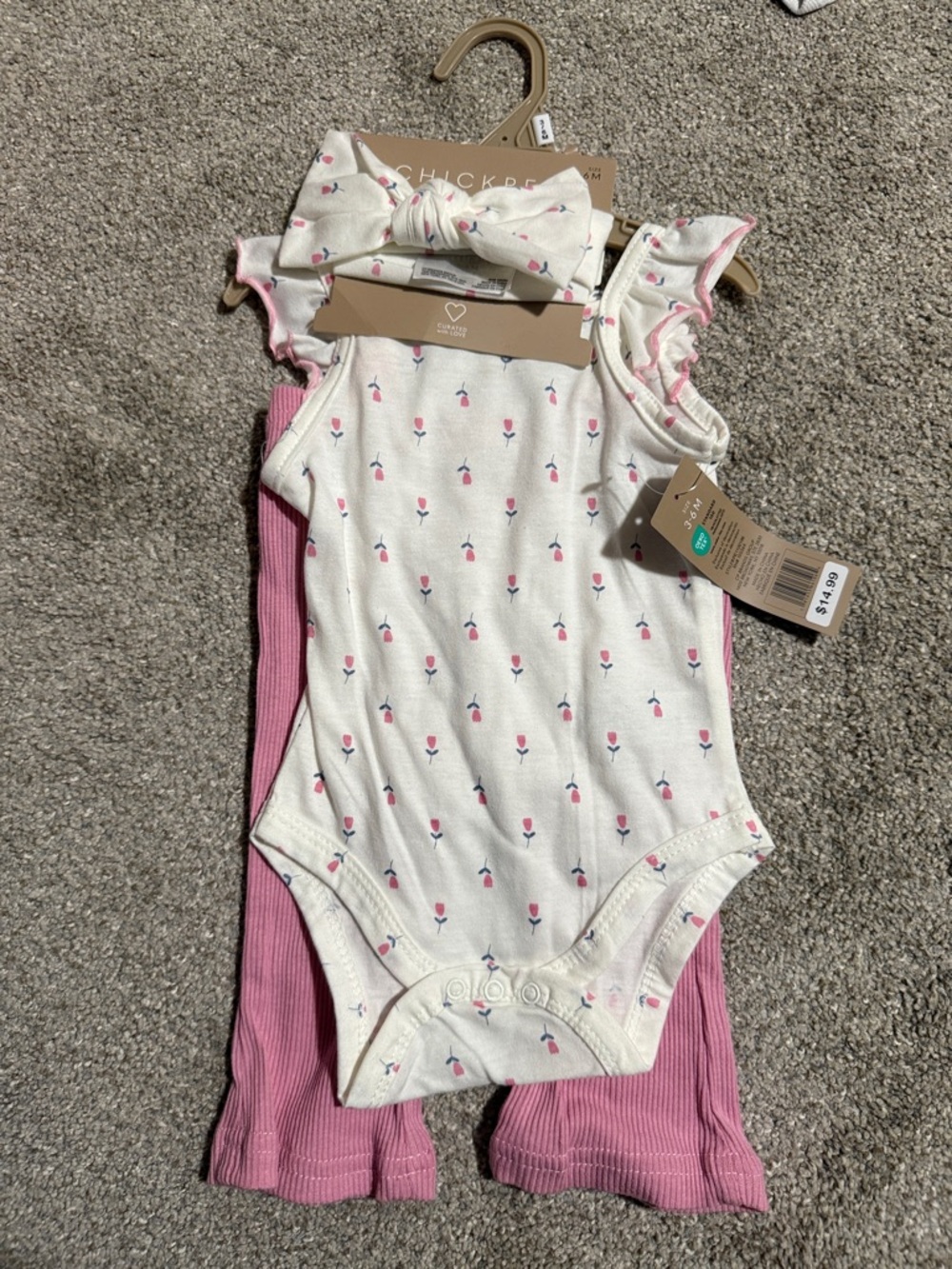 chick pea White & Pink Floral One-Piece with Matching Headband